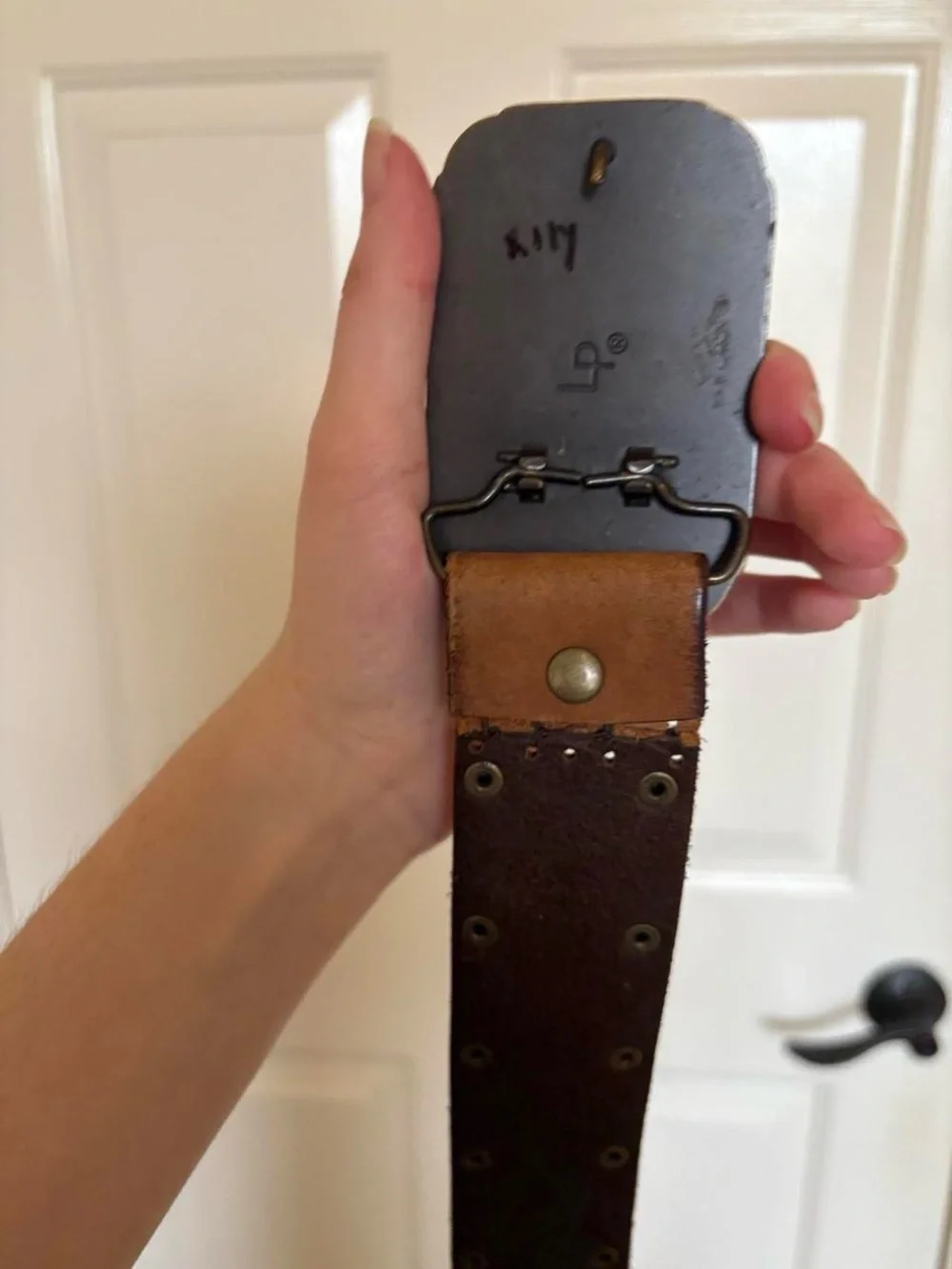 Vintage Brown Leather Braided Stud Belt with Ornate Metal Buckle